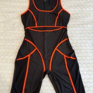 Fashion Nova women’s Black and Orange One Piece short romper